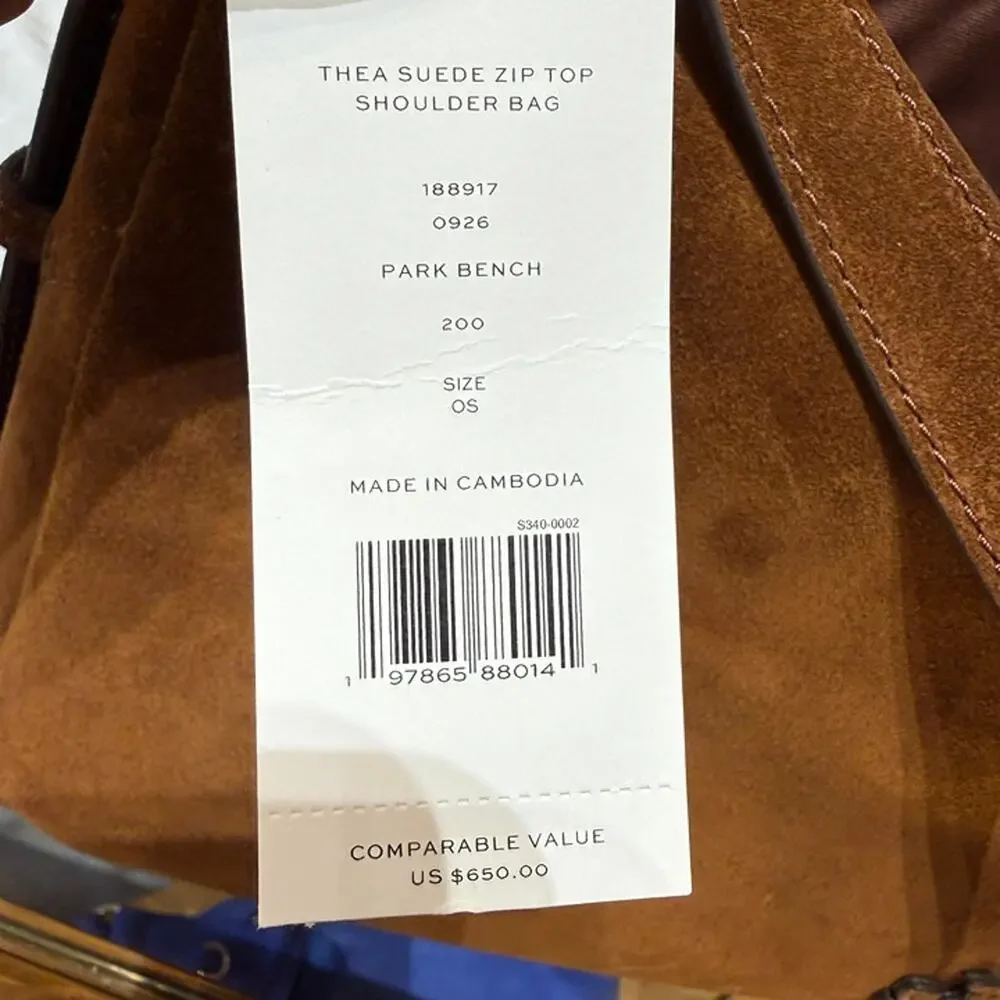 New‼️Tory Burch Thea Suede Zip Top Shoulder Bag 188917 Park Bench